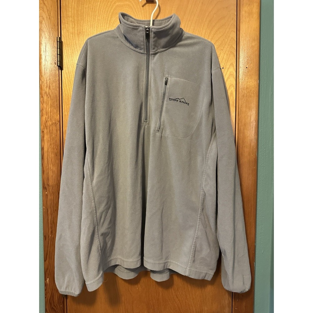 Eddie‎ Bauer Mens Fleece Sweatshirt Size XL Gray 1/4 Zip Long Sleeve Pullover